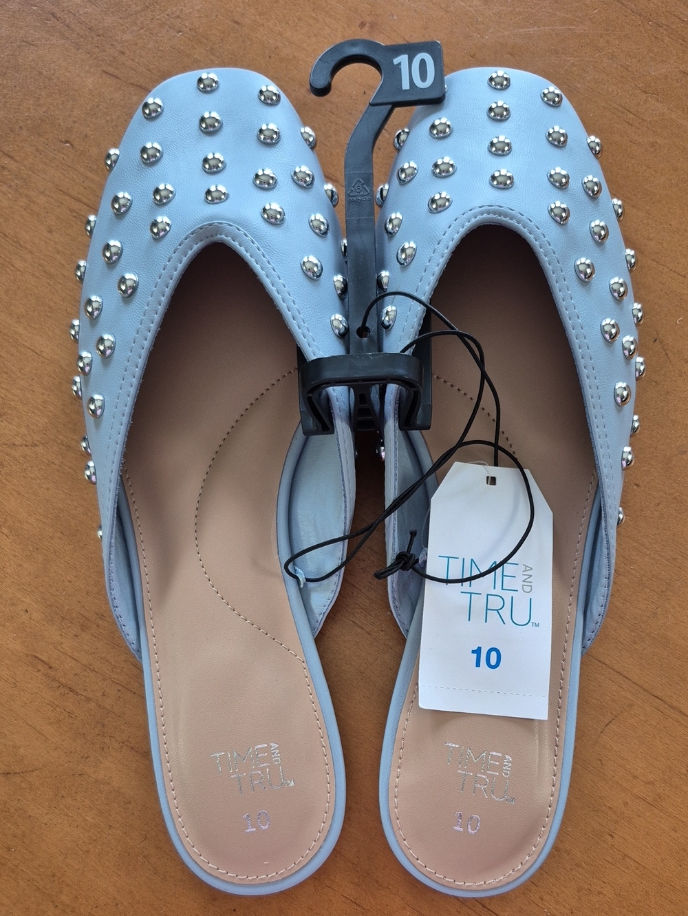 Time and Tru Light Blue Studded Slip-On Mules.NWT. Size 10